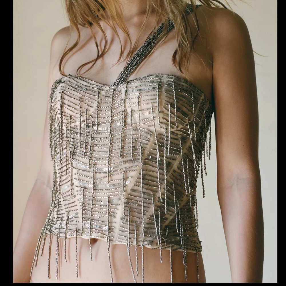 ZARA LIMITED EDITION sequin beaded corset top small